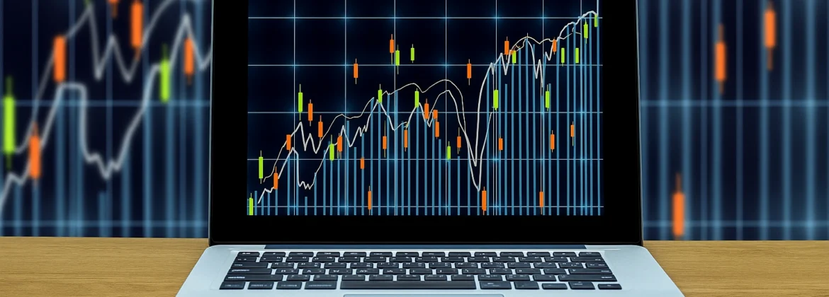 Forex trading software on laptop screen chart