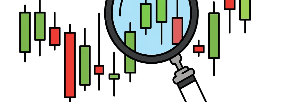 Forex trading indicators chart with a magnifying glass